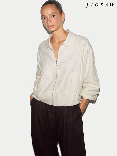 Cream - Jigsaw Linen Bomber Jacket