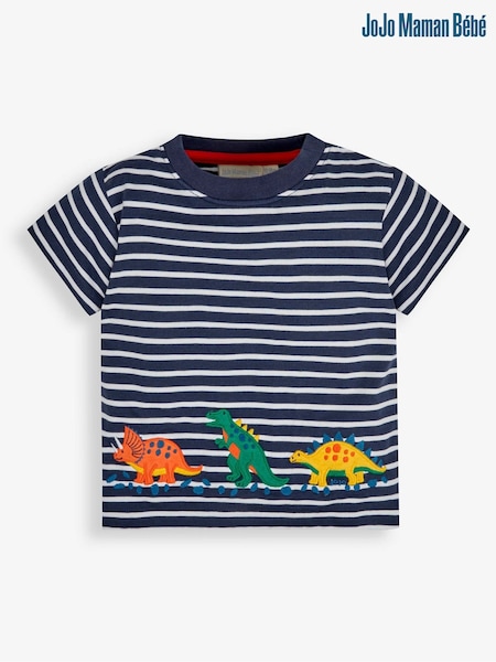 JoJo Maman Bébé Navy White Stripe Stripe Dino Appliqué T-Shirt (717701) | €26