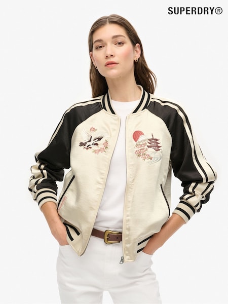 Superdry Sandshell Beige Suikajan Embroidered Bomber Jacket (719599) | kr1 791