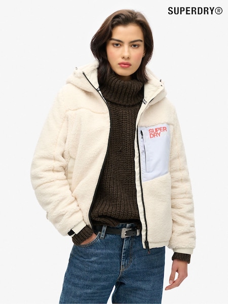 Superdry Hooded Cream Fleece Trekker Jacket (719631) | ‏453‏₪