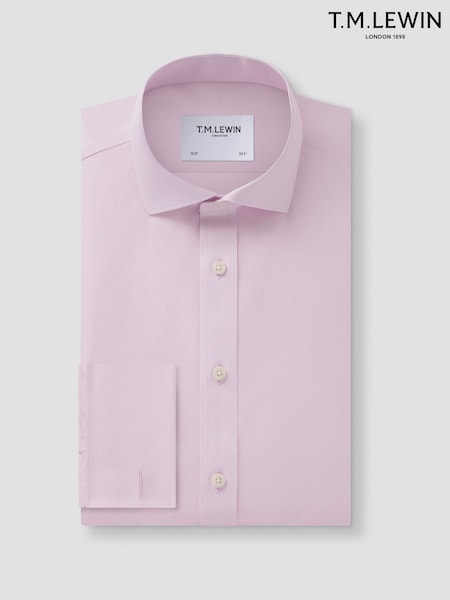 Pink - Regular Fit Tm Lewin Non-iron Regular Plain Poplin Double Cuff Shirt