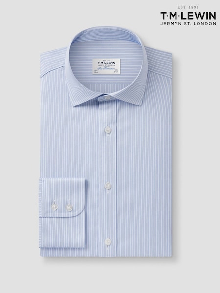 Blue - Skinny Fit Tm Lewin Non-iron Regular Chalk Stripe Single Cuff Shirt