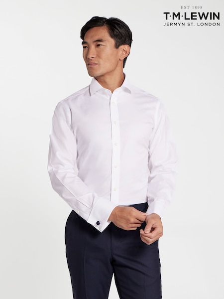 White - Tailored Fit Tm Lewin Non-iron Regular Plain Twill Double Cuff Shirt