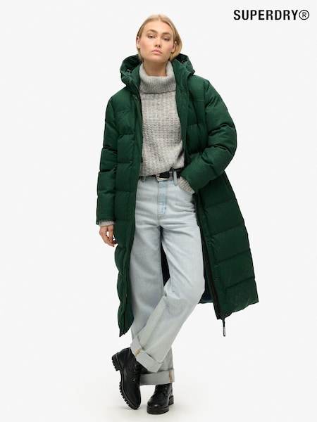 Superdry Enamel Green Tweed Longline Puffer Jacket (719831) | €217