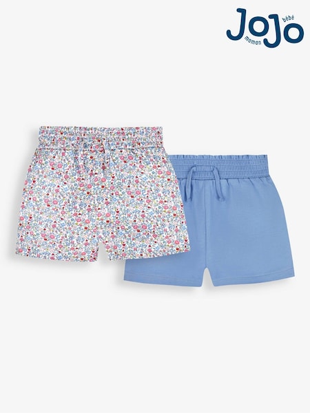 JoJo Maman Bébé Summer Ditsy Pink Floral & Blue 2-Pack Pretty Shorts (719876) | €27