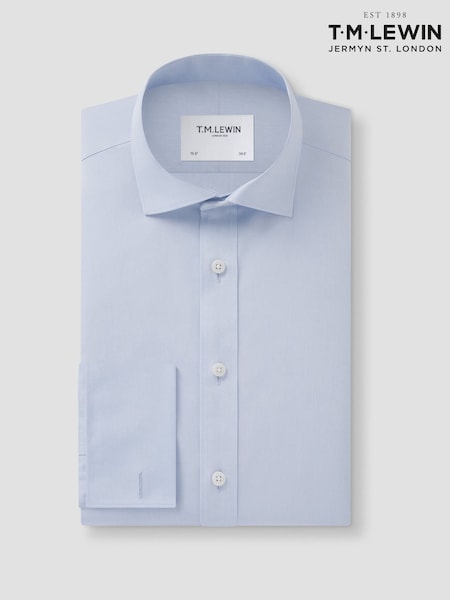 Blue - Skinny Fit Tm Lewin Non-iron Regular Plain Poplin Double Cuff Shirt