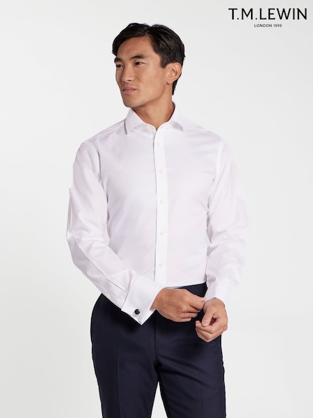 White - Skinny Fit Tm Lewin Non-iron Regular Plain Twill Double Cuff Shirt
