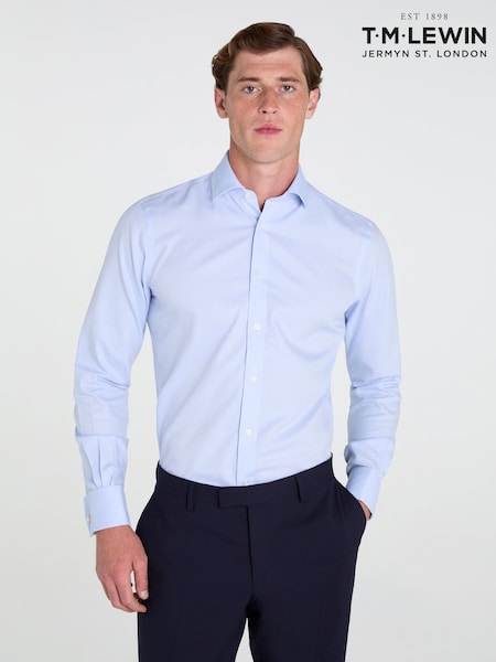 Blue - Skinny Fit Tm Lewin Non-iron Regular Plain Twill Double Cuff Shirt