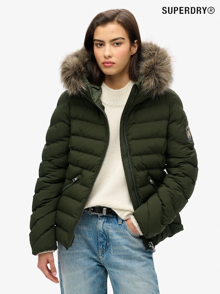Superdry Olive Green Fuji Faux Fur Hood Padded Jacket (720367) | €107