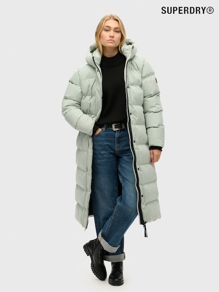 Superdry Puritan Grey Microfibre Longline Puffer Coat (720381) | €197