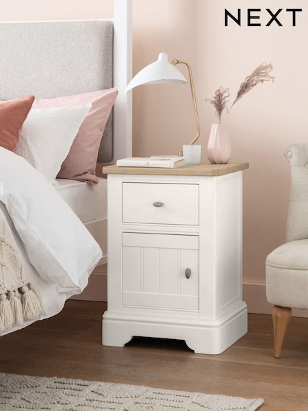 Chalk White Hampton Country Collection Luxe Painted Oak 1 Drawer Bedside Table (720384) | €365