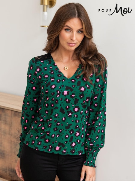 Pour Moi Lucinda Jersey Lace Detail Leopard Print Long Sleeve T-Shirt (720536) | ‏196‏₪