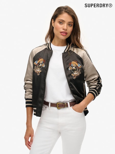 Superdry Black Suikajan Embroidered Bomber Jacket (720617) | kr1 791