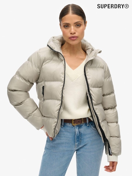 Superdry Oyster Cream Sheen Hooded Luxe Sports Puffer Jacket (720890) | €152