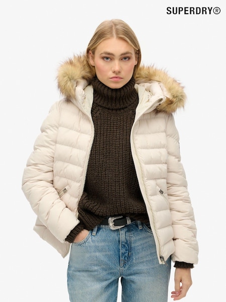 Superdry Rainy Day Grey Fuji Faux Fur Hood Padded Jacket (720930) | €68