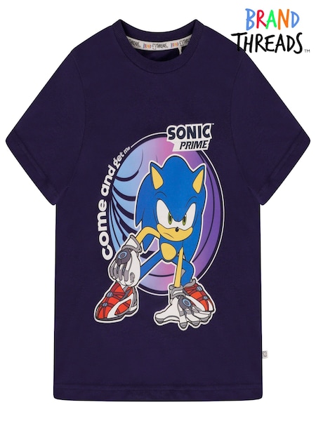 Brand Threads Blue Sonic Prime Boys Graphic 100% Cotton T-Shirt (720935) | €8