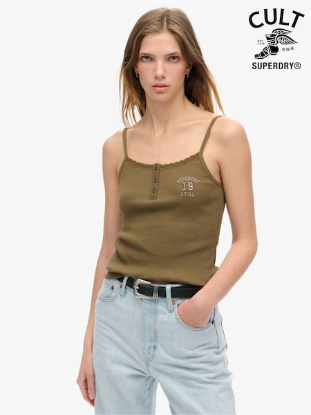 Superdry Green 100% Cotton Athletic Graphic Button Cami (720975) | €25
