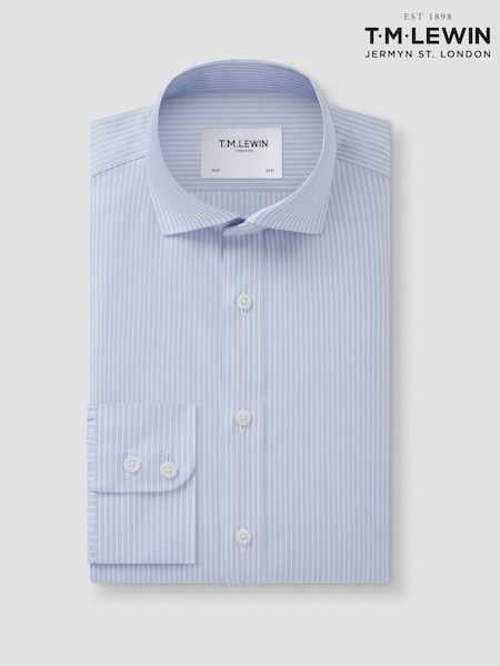Blue - Tailored Fit Tm Lewin Non-iron Regular Chalk Stripe Single Cuff Shirt