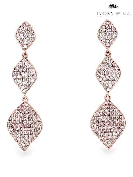Ivory & Co Rose Gold Rochelle Crystal Pave Triple Drop Earrings (721085) | €72