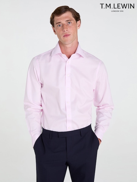 Pink - Skinny Fit Tm Lewin Non-iron Regular Plain Twill Single Cuff Shirt