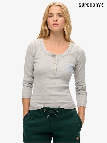 Superdry Ice Grey Marl Athletic Button Down Long Sleeve Top (721160) | $47