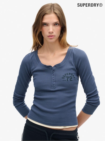 Superdry Mariner Navy Athletic Button Down Long Sleeve Top (721171) | $47