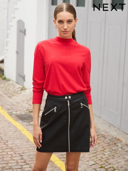 Red High Neck Long Sleeve 100% Cotton Top (721213) | 27 QAR