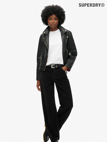 Negru - Pantaloni cu șnur Evazat Superdry din bumbac 100% cu talie medie (721357) | 303 LEI