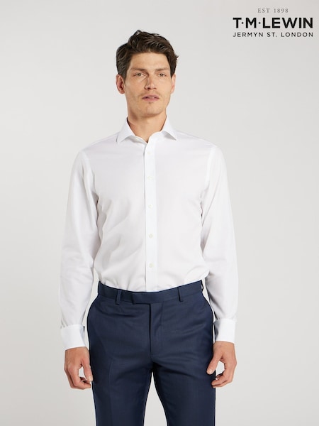 White - Slim Fit Tm Lewin Non-iron Regular Plain Poplin Single Cuff Shirt