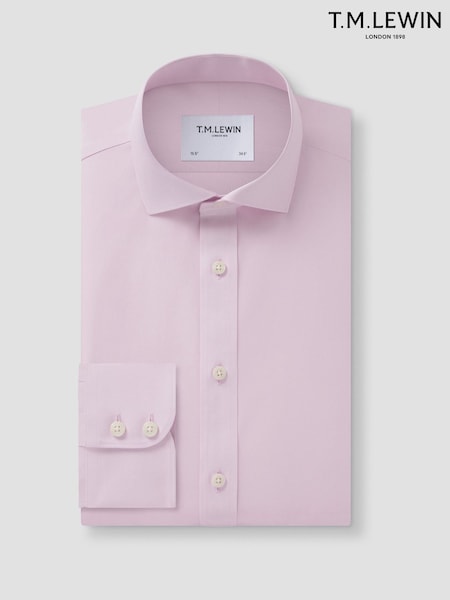Pink - Regular Fit Tm Lewin Non-iron Regular Plain Poplin Single Cuff Shirt