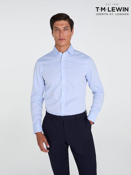 Blue - Skinny Fit Tm Lewin Non-iron Regular Plain Poplin Single Cuff Shirt