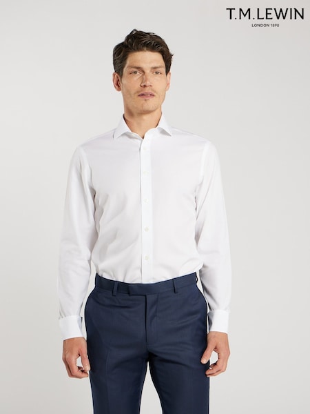Weiß - Tailored Fit Tm Lewin Non-iron Regular Plain Poplin Single Cuff Shirt
