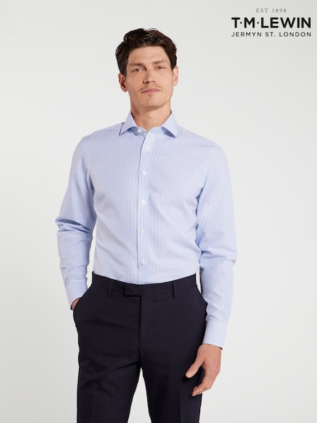 Blue - Tailored Fit Tm Lewin Non-iron Regular Bengal Single Cuff Shirt