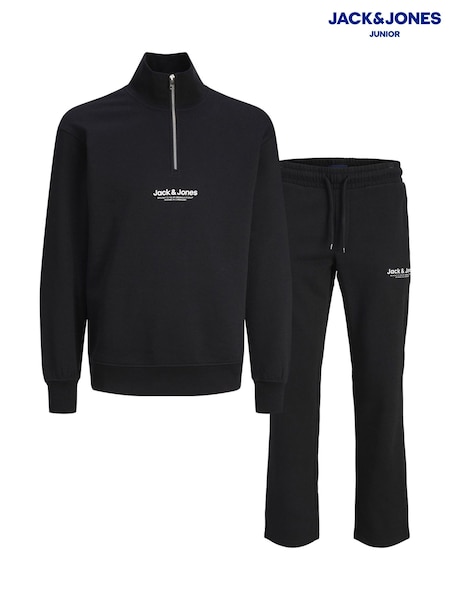 Black - Jack & Jones Junior Quarter Zip Sweat Top And Open Hem Tracksuit Set