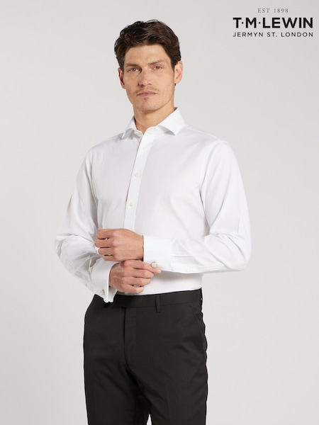 White - Skinny Fit Tm Lewin Non-iron Regular Plain Poplin Double Cuff Shirt