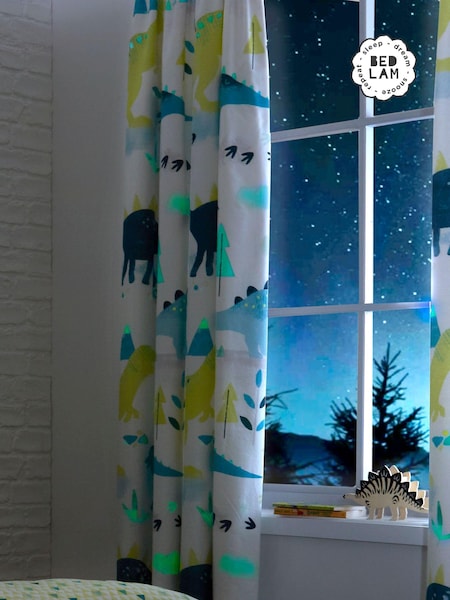 Bedlam Green/White Dino Glow In The Dark Curtains (723486) | $55