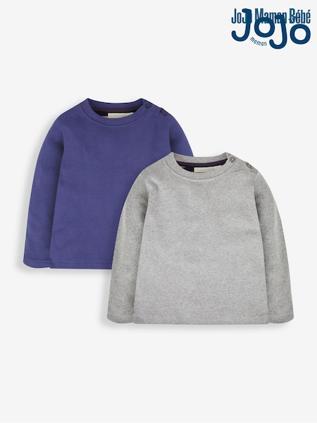 Marineblau und Grau - JoJo Maman Bébé 2-Pack Plain Long Sleeved Tops (723637) | 32 €