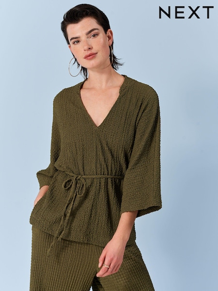 Verde kaki - Long Sleeve Textured Tunic (724781) | 94 LEI