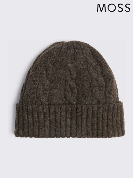 Marrón - Regular Moss Cable Wool Beanie