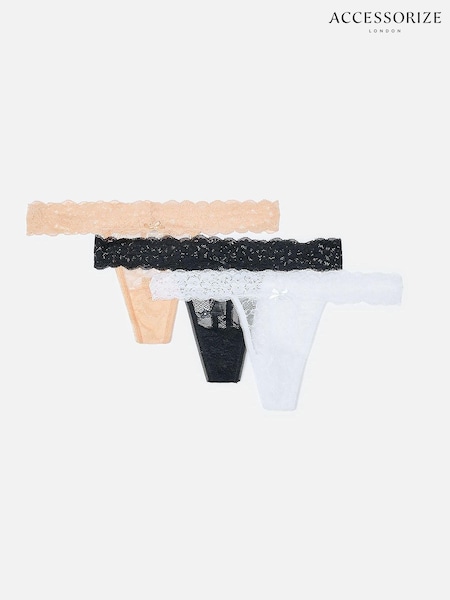 Accessorize Nude Lace Thongs Set of 3 (726217) | $32