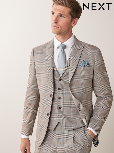 Taupe Slim Fit Check Suit (726964) | €28