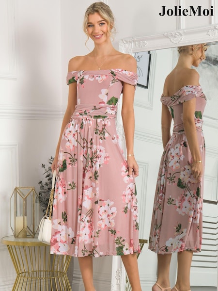 Jolie Moi Pink Rawiya Bardot Neck Mesh Dress (728092) | 29 €