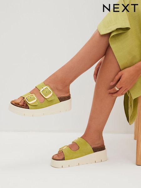 Lime Green Forever Comfort® Leather Double Buckle Flatform Shoes (728662) | €33.50