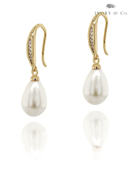 Guld - Ivory & Co Salford Crystal And Pearl Drop Earrings (729247) | kr530