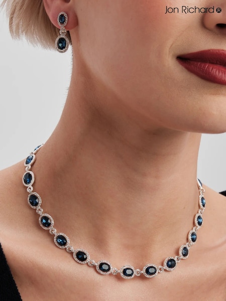 Silver - Jon Richard Plated Blue Halo Necklace Gift Pouch