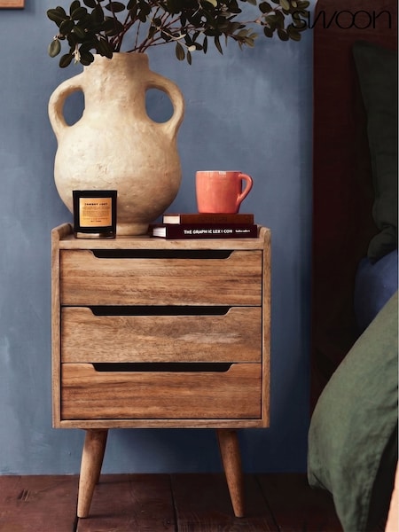 Swoon Southwark Mango Wood 3 Drawer Bedside Table