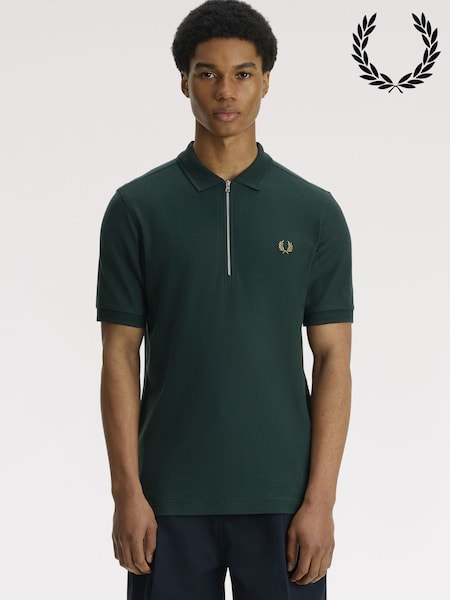 أخضر - Regular Fred Perry Crepe Pique Polo Shirt