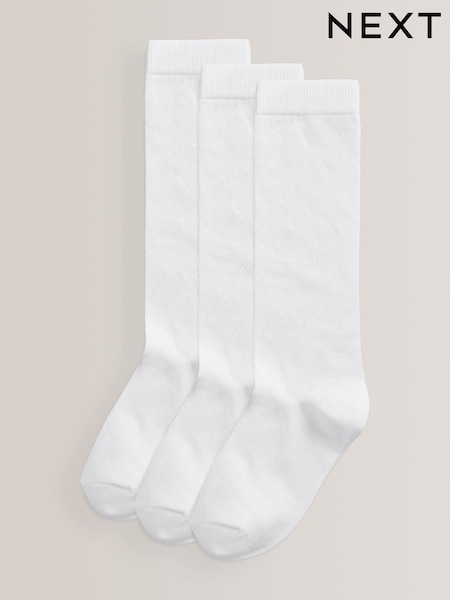 Weiß mit Rautenmuster - 3 Pack Cotton Rich Knee High School Socks (731582) | 7 € - 9 €