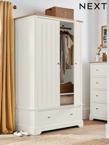 Chalk White Hampton Painted Oak Double, 1 Drawer Wardrobe (731645) | €1,500