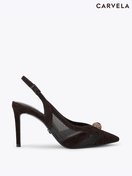Brown - Carvela Lumera Sling Suede Embellished Court Shoes